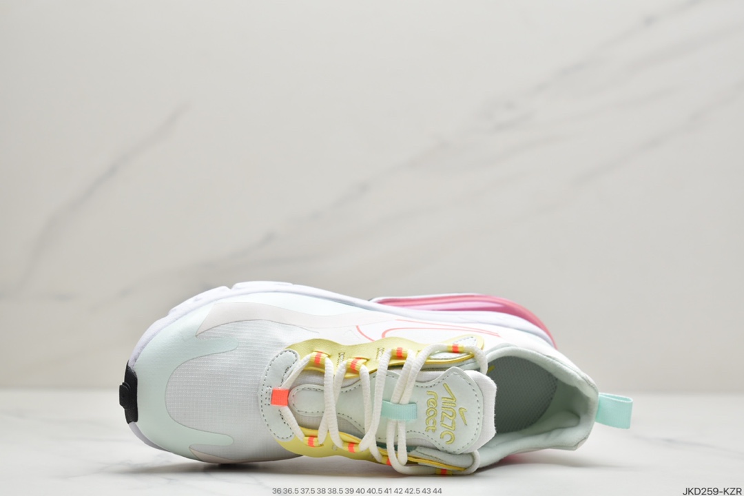 160 耐克Nike Air Max 270 React SE”Light Jade/有ellow/Orange”270瑞亚赛车系列后半掌气垫百搭运动慢跑鞋“白浅玉淡黄桔红”CV8818-102