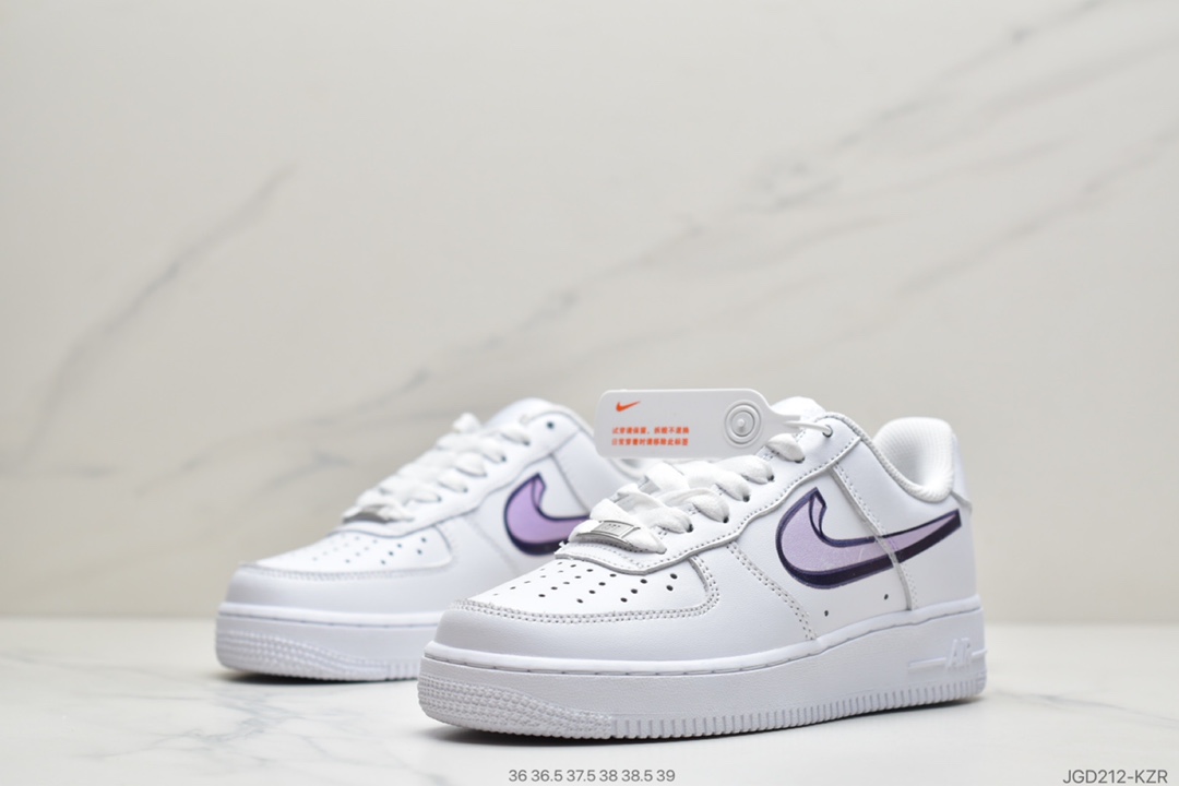 180 耐克Nike Air Force 1 Low 白紫 3D效果Logo AF1空军一号低帮休闲运动板鞋  CW2288-191