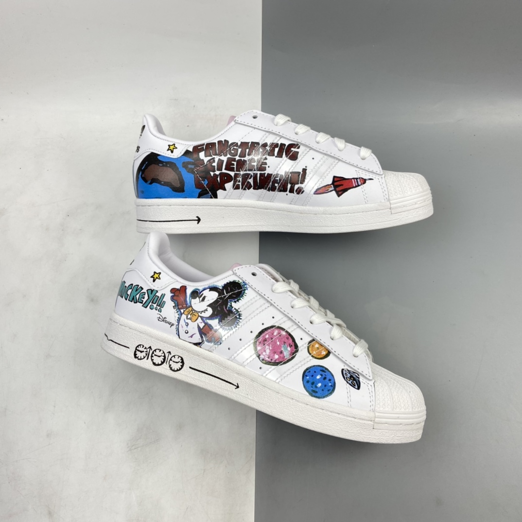 P180 Kasing Lung x Disney x adidas三叶草 Originals Superstar”Mickey FANGTASTIC”贝壳头经百典搭休闲运动板鞋“皮革彩白色迷彩涂鸦3D印花”GZ8839
