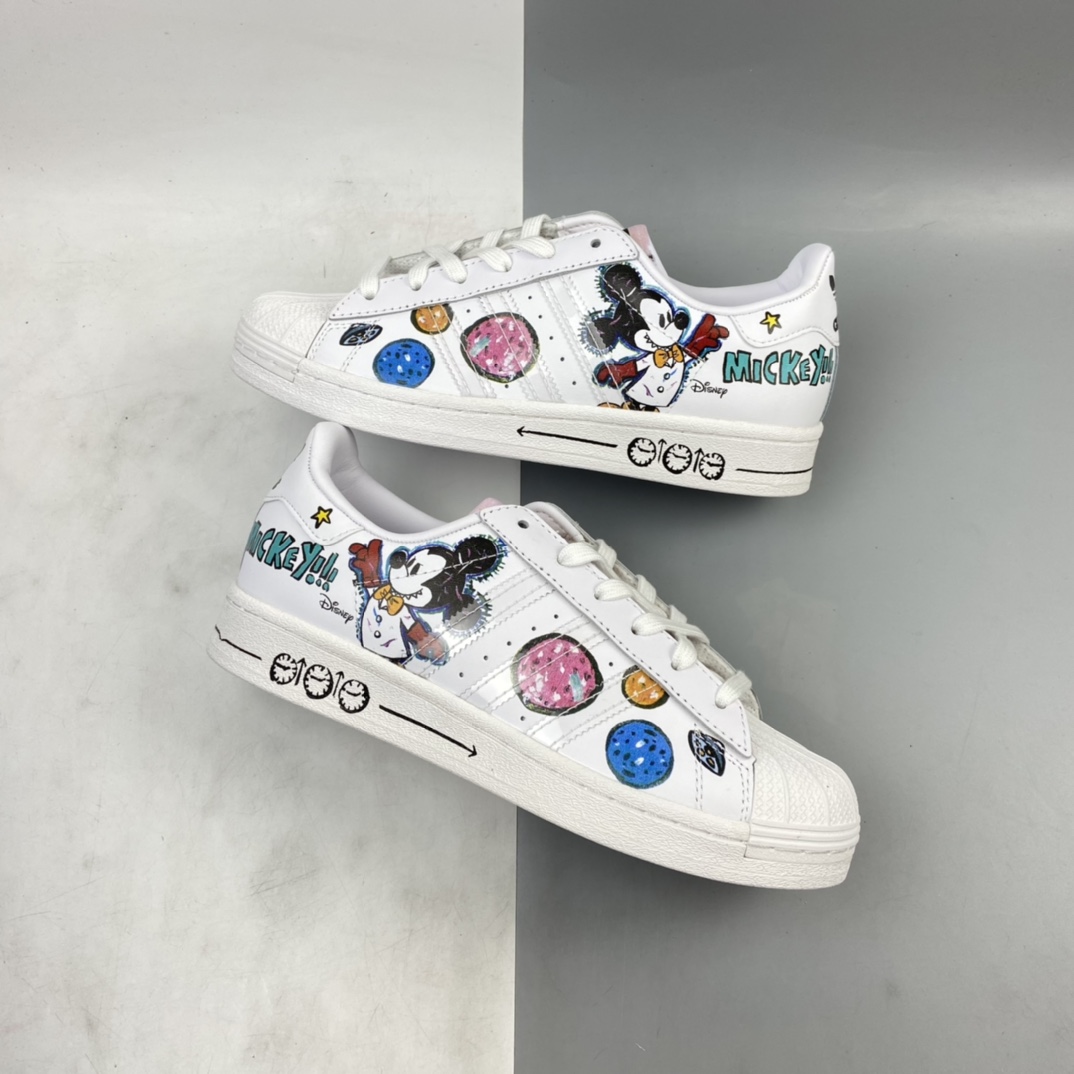 P180 Kasing Lung x Disney x adidas三叶草 Originals Superstar”Mickey FANGTASTIC”贝壳头经百典搭休闲运动板鞋“皮革彩白色迷彩涂鸦3D印花”GZ8839