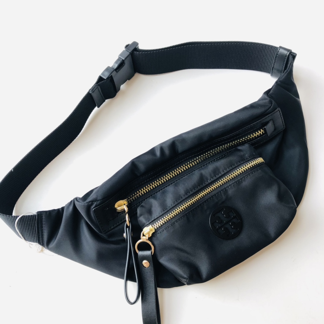 Tory Burch 1905款 TB新款腰包 黑色 尼龙配皮 休闲运动型腰包 胸包 两用型 适合日常使用 轻便