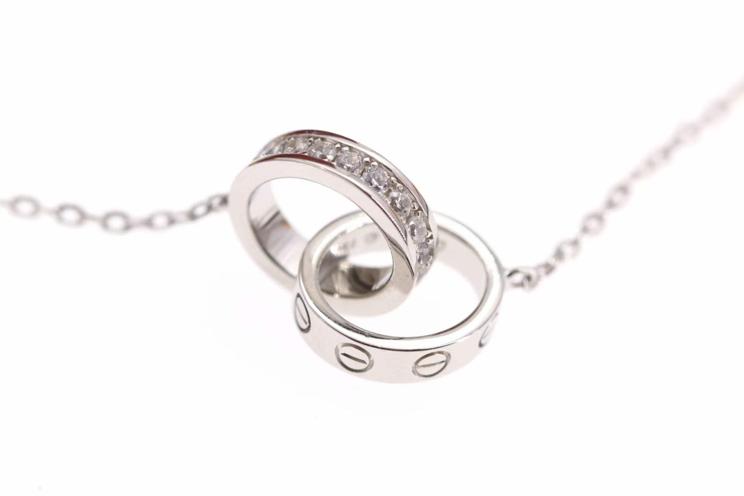 Cartier Catier卡地亚 Love系列满钻双环项链