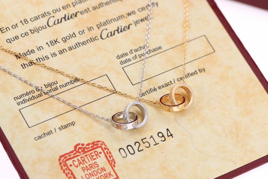 Cartier Catier卡地亚 Love系列满钻双环项链