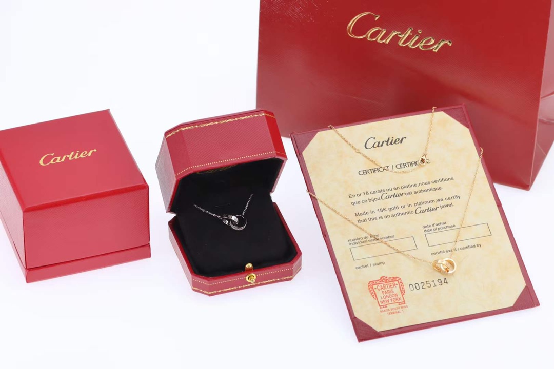 Cartier Catier卡地亚 Love系列满钻双环项链