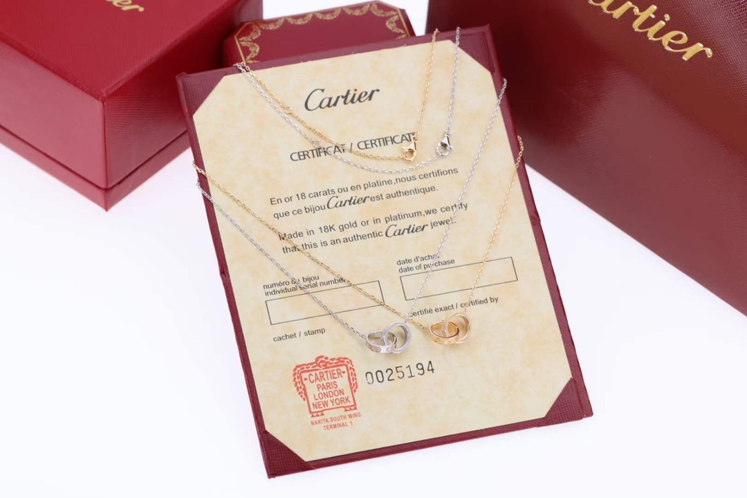 Cartier Catier卡地亚 Love系列满钻双环项链