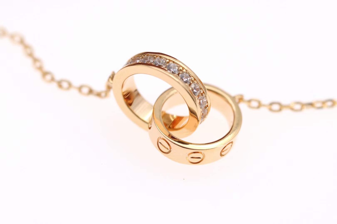 Cartier Catier卡地亚 Love系列满钻双环项链