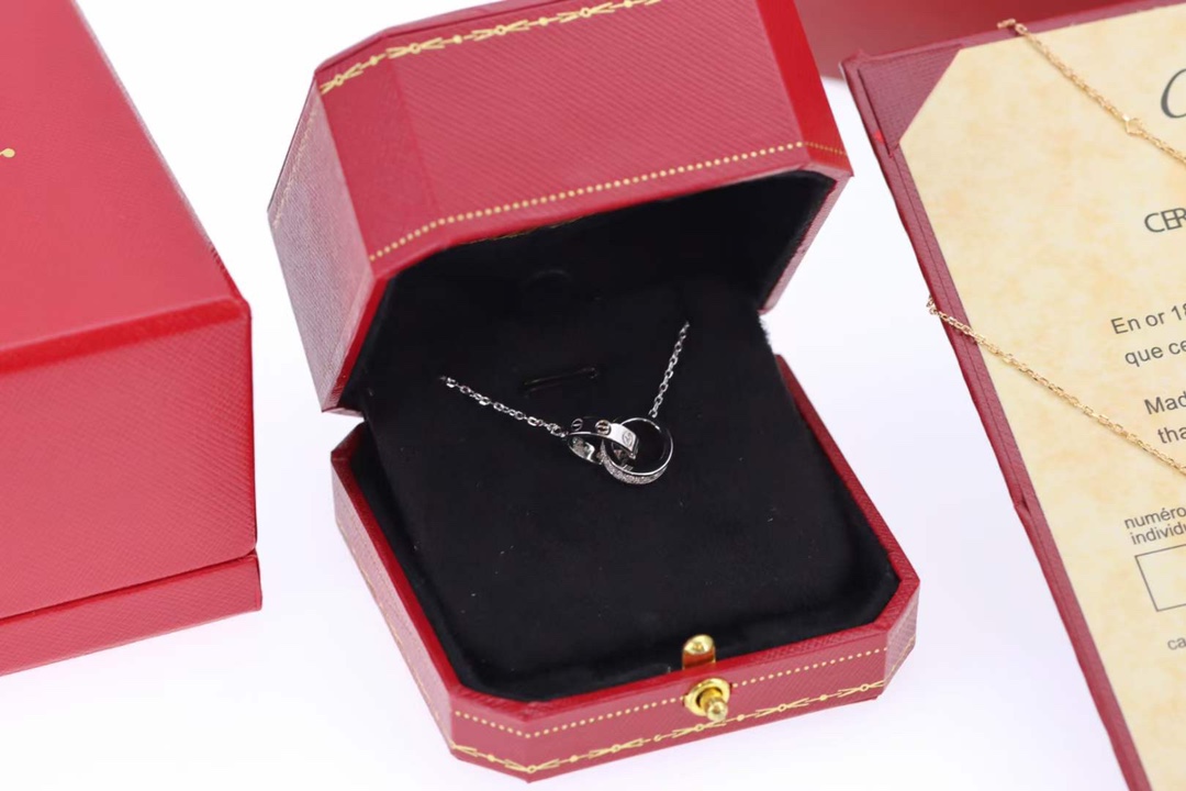 Cartier Catier卡地亚 Love系列满钻双环项链