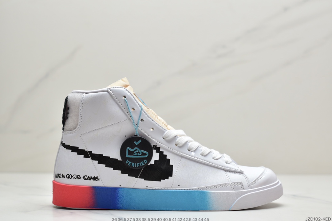 140 耐克Nike Blazer Mid ’1977 Vintage”Color Code”经典开拓者高帮百搭休闲运动板鞋“皮革白灰左右非对称钩子”DA2142-146