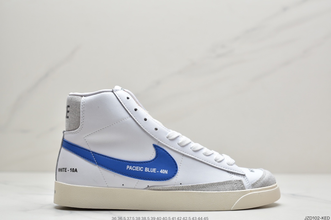 140 耐克Nike Blazer Mid ’1977 Vintage”Color Code”经典开拓者高帮百搭休闲运动板鞋“皮革白灰左右非对称钩子”DA2142-146