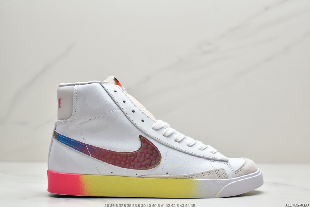 140 耐克Nike Blazer Mid ’1977 Vintage”Color Code”经典开拓者高帮百搭休闲运动板鞋“皮革白灰左右非对称钩子”DA2142-146