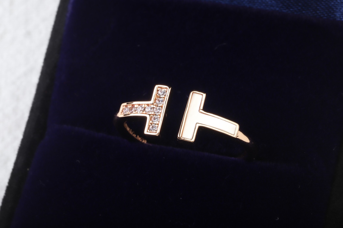 Tiffany & Co. Tiffany&Co. T系列不对称白贝母双T戒指