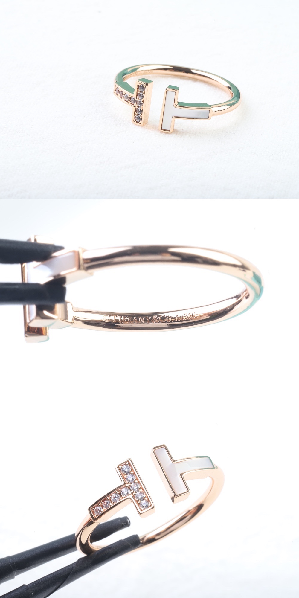 Tiffany & Co. Tiffany&Co. T系列不对称白贝母双T戒指