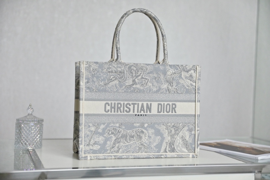 Dior Book Tote Handbags Tote Bags Grey Embroidery