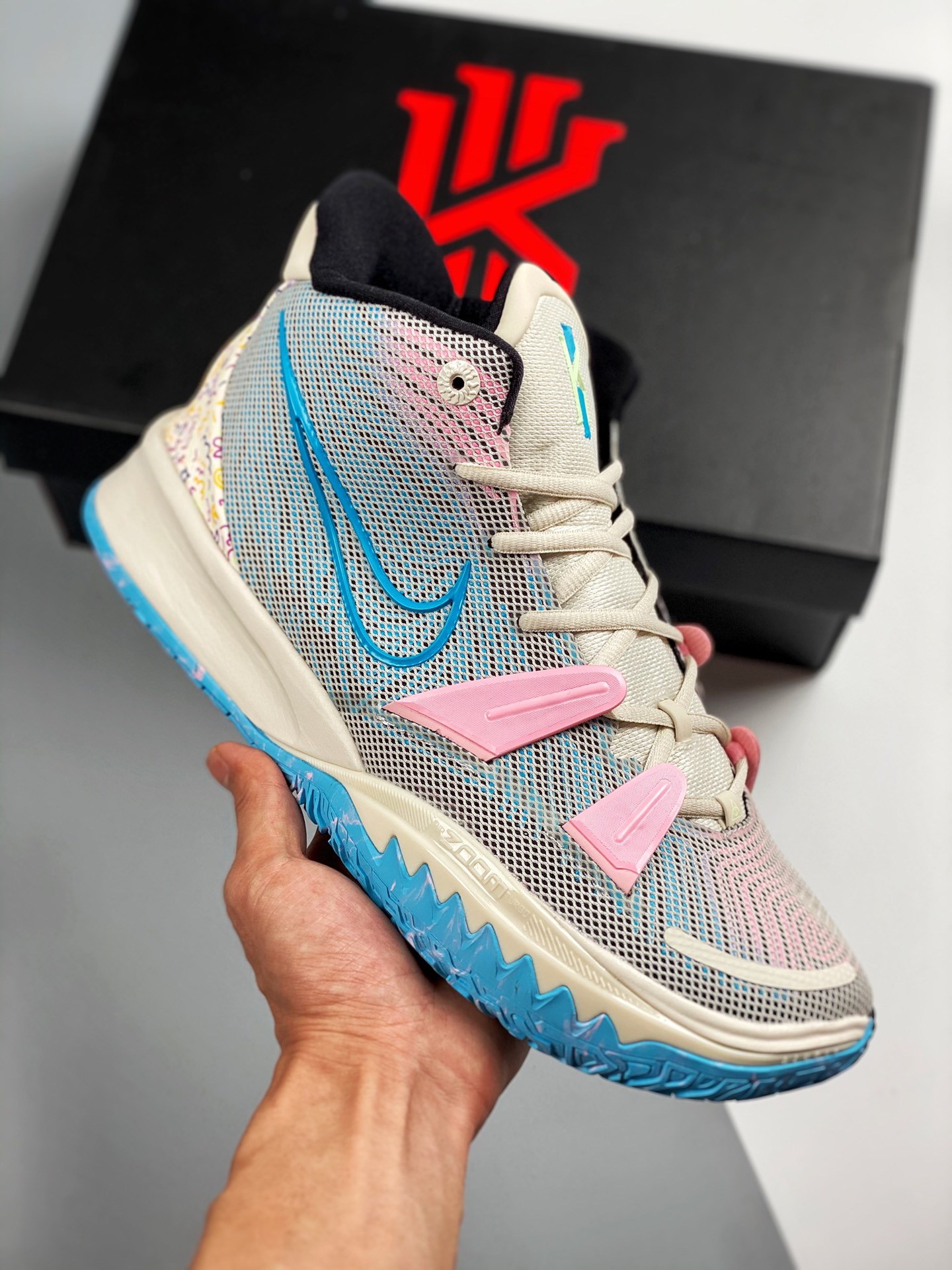 Versión de estreno inicial, soporta combate ligero, NK Kyrie 7 Pre Heat Ep, Kyrie 7, blanco azul rosa, puro o…