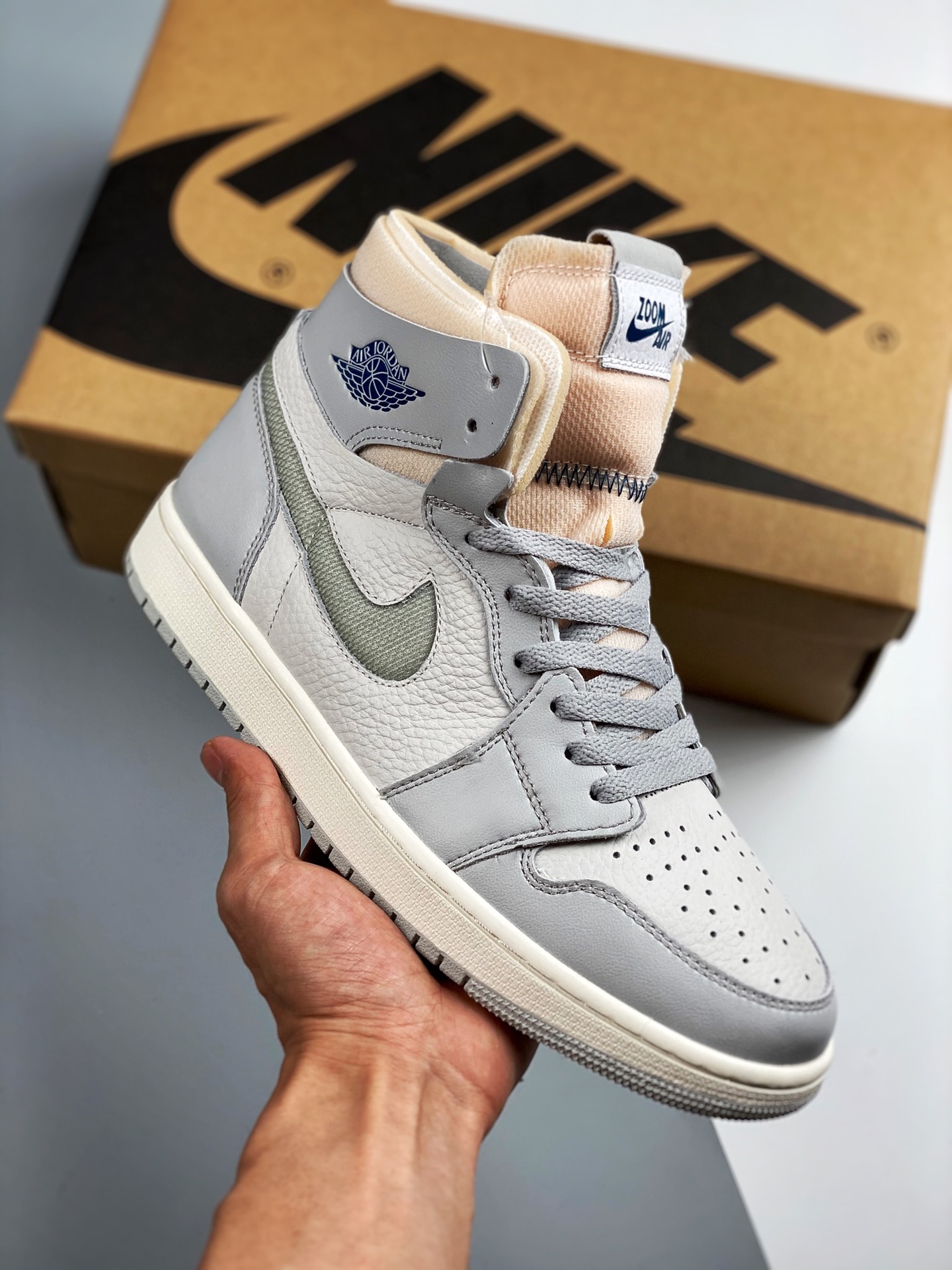 Nivel original puro de fábrica grande, primer lanzamiento real 💥 Air Jordan 1 Zoom Air CMFT gris blanco rosa, material…