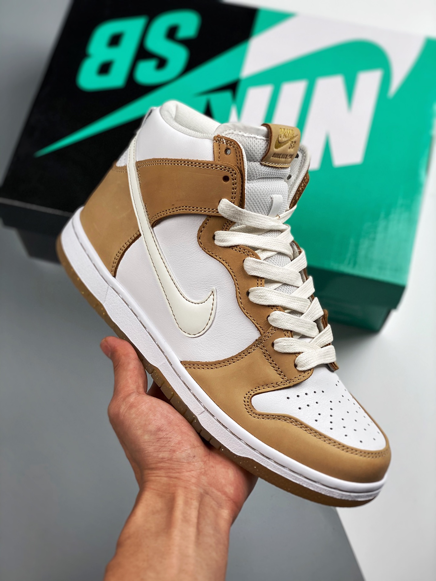 Premier x Nike SB Dunk High moneda, champán blanco, Gran fábrica puro original #Etiqueta tejida de fábrica original, co…
