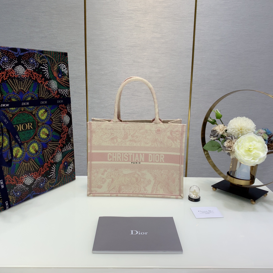 Dior Handbags Tote Bags Pink Embroidery