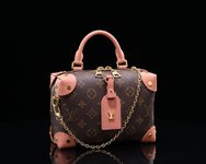 Louis Vuitton LV Petite Malle Handbags Crossbody & Shoulder Bags Black Pink Monogram Canvas Cowhide Fabric Chains M45531