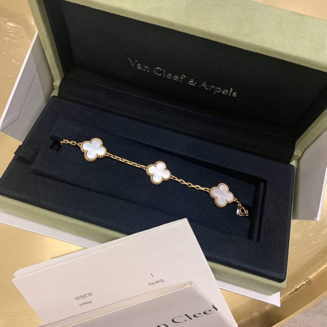 NO:102463,Golden white fritillary bracelet, Vca bracelet, bracelet, gold19860909黄金色白贝母五花手链,Vca手链,bracelet,gold,Jewelry