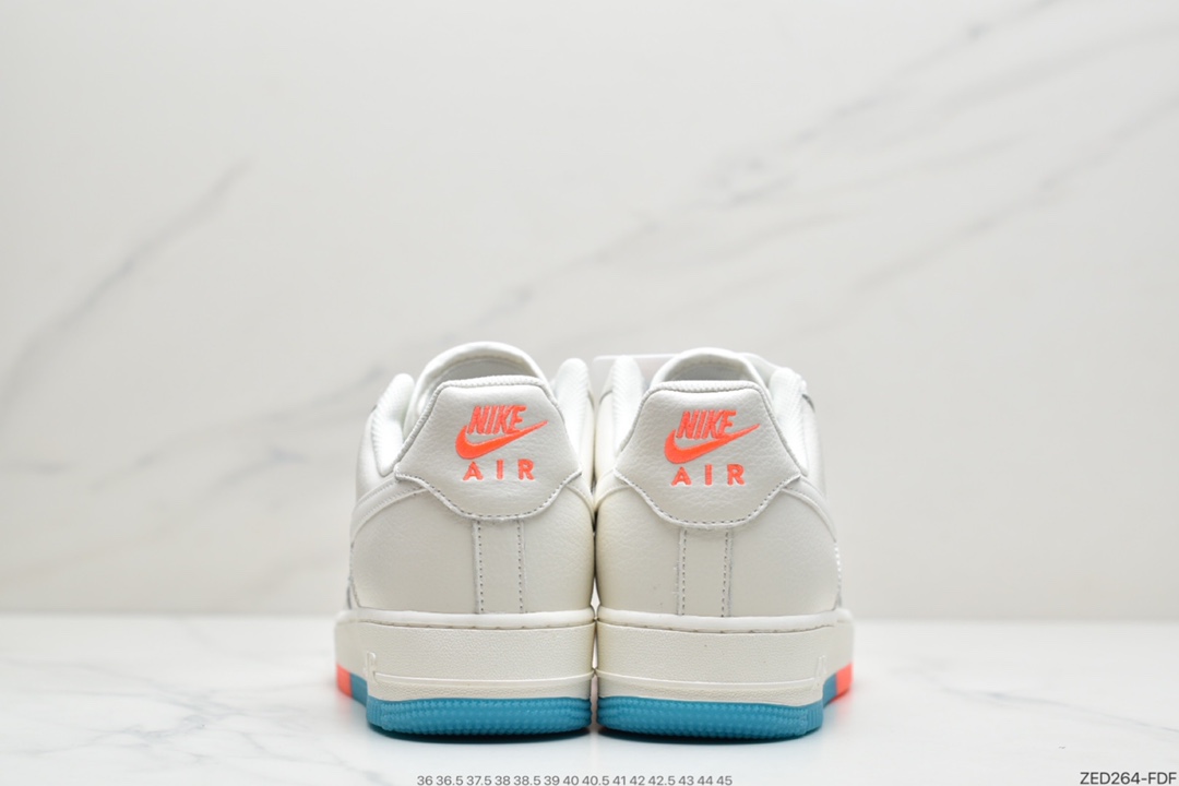 260 耐克Nike Air Force 1’07 QS”Summit White/Blue/Red Swooshes”空军一号经典低帮百搭休闲运动板鞋“皮革米白蓝红迷你双钩子”CT1989-101