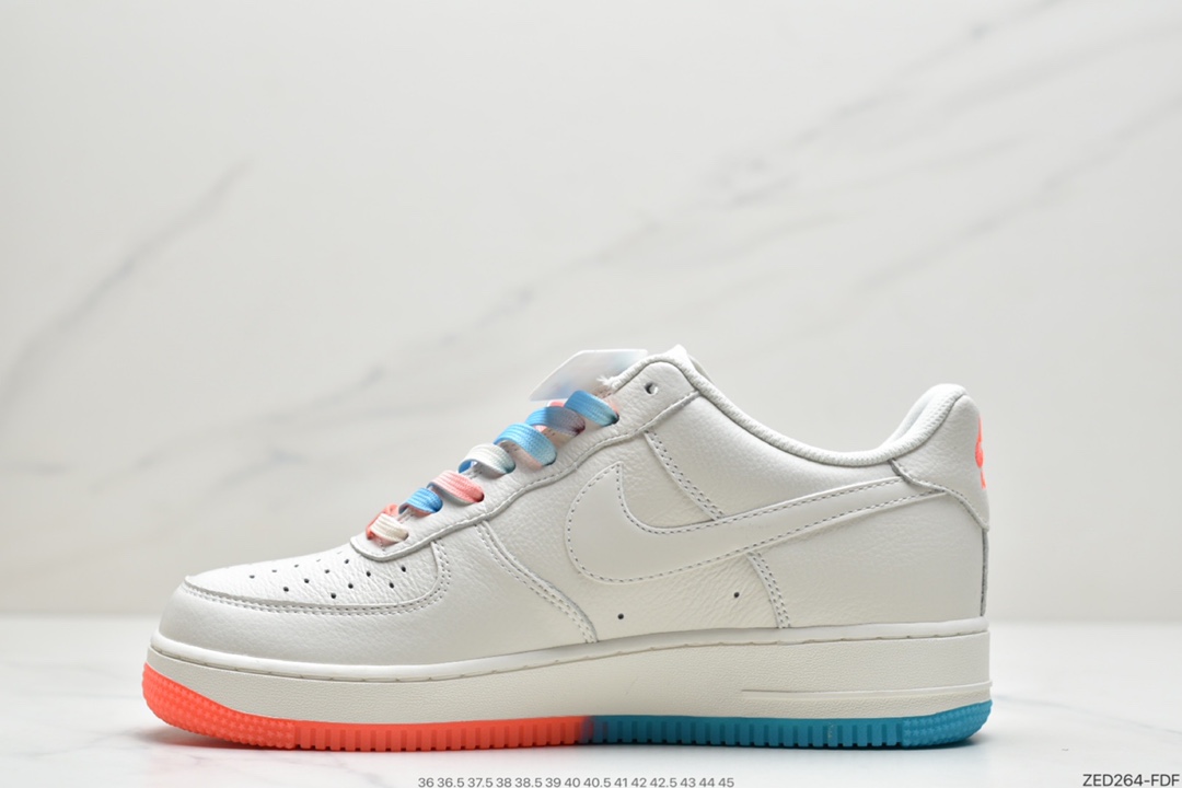 260 耐克Nike Air Force 1’07 QS”Summit White/Blue/Red Swooshes”空军一号经典低帮百搭休闲运动板鞋“皮革米白蓝红迷你双钩子”CT1989-101