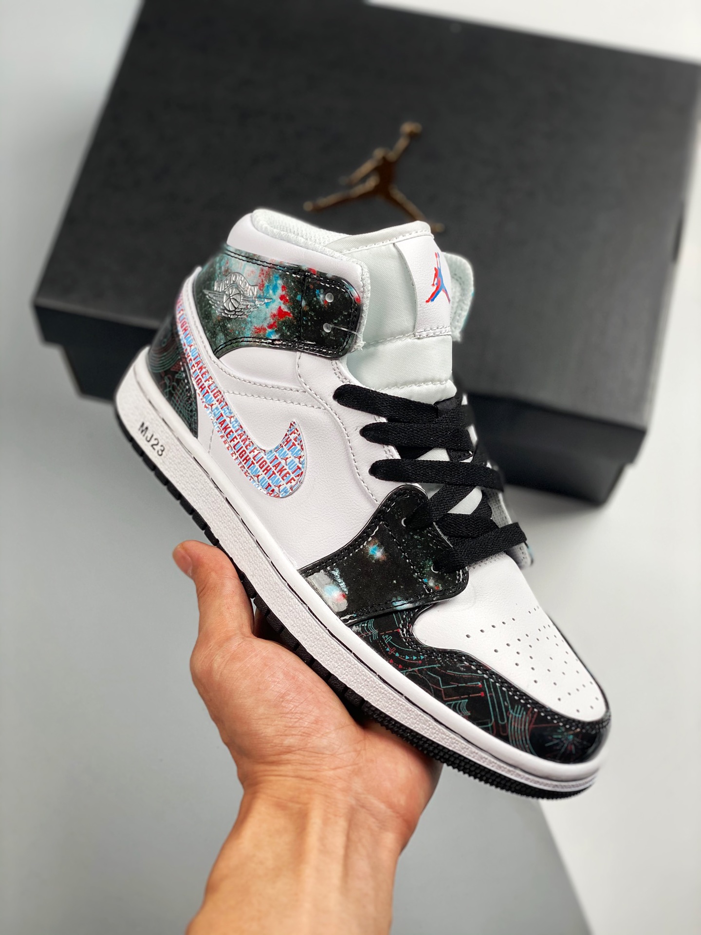 Air Jordan 1 Mid blanco rojo, serie de caña media, nuevo lote, suela original con molde original, cuero personalizado d…