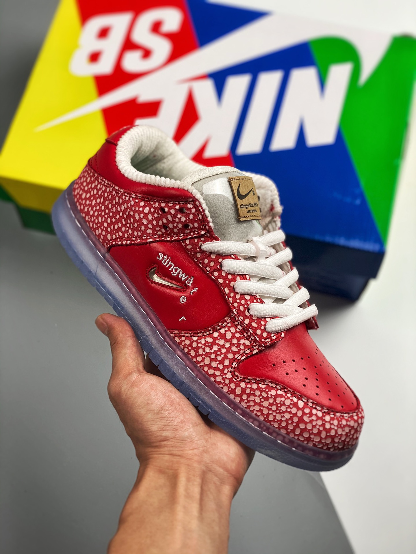 Nike SB Dunk Low Pro rojo y blanco hongo psicodélico Gran fábrica puro original #Etiqueta tejida de fábrica original, c…
