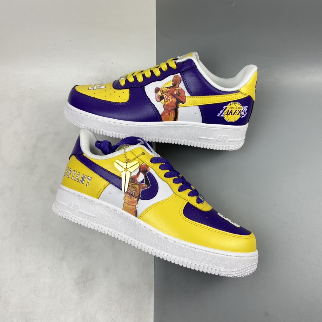 P260 NIKE Air Force 1’07 空军一号联名款 科比 湖人LA白紫配黄色低帮休闲板鞋 315122-118