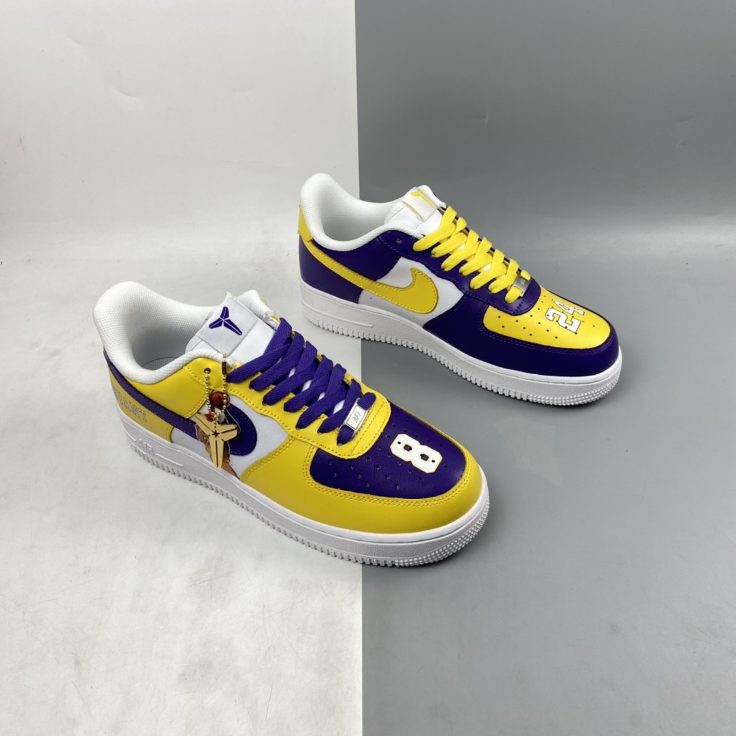 P260 NIKE Air Force 1’07 空军一号联名款 科比 湖人LA白紫配黄色低帮休闲板鞋 315122-118