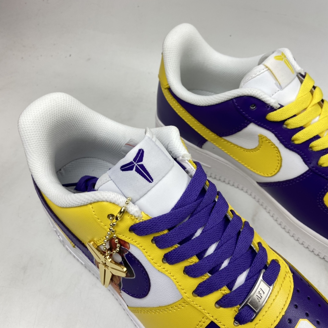 P260 NIKE Air Force 1’07 空军一号联名款 科比 湖人LA白紫配黄色低帮休闲板鞋 315122-118