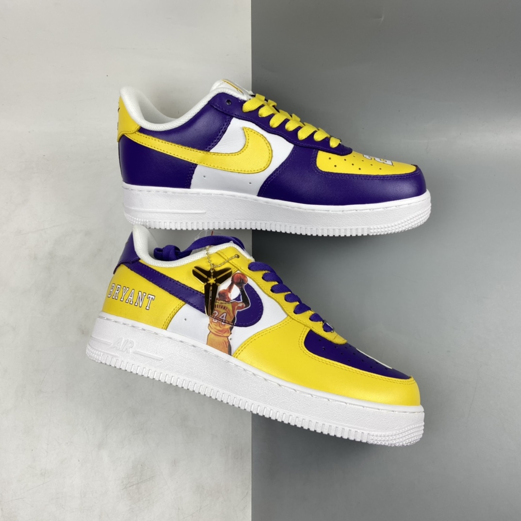 P260 NIKE Air Force 1’07 空军一号联名款 科比 湖人LA白紫配黄色低帮休闲板鞋 315122-118