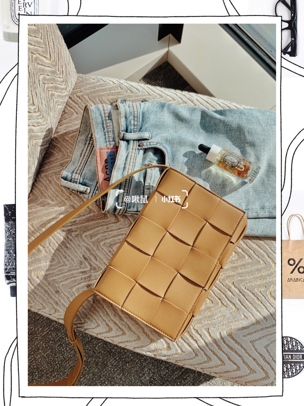 Bottega Veneta CASSETTE 23CM 编织皮革方盒斜挎包 578004芥末色