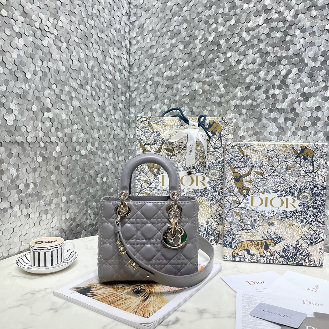 Dior Replica
 Bags Handbags Gold Grey Sewing Sheepskin Lady