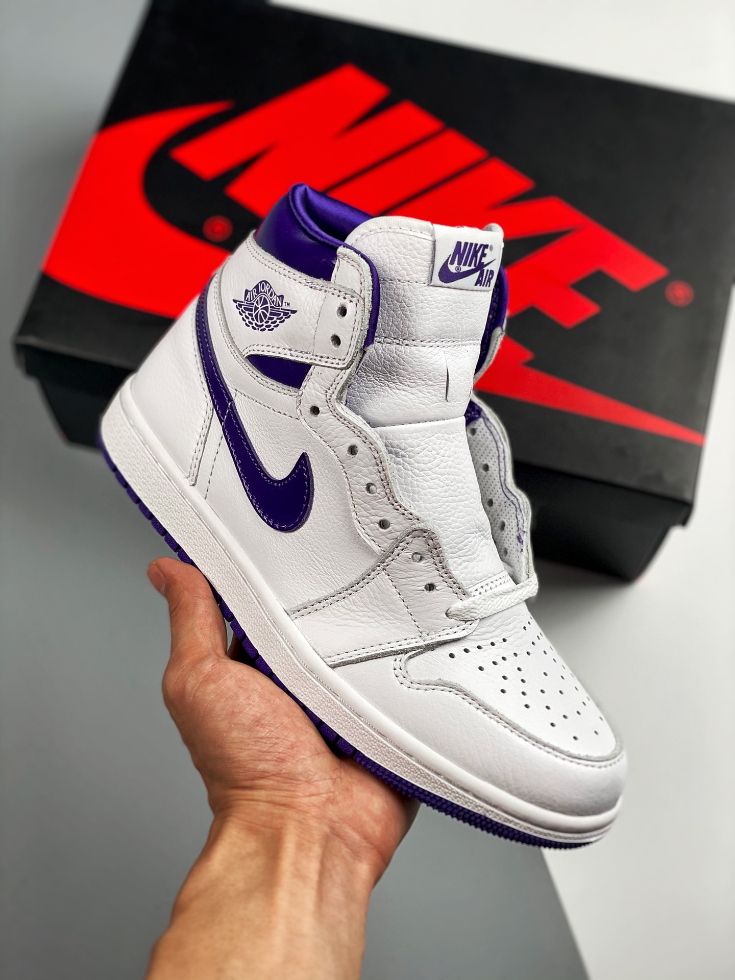 Producción de Dongguan, suela original, el rey de la relación calidad-precio 💯 Air Jordan 1 Retro "Court Purple" blanc…