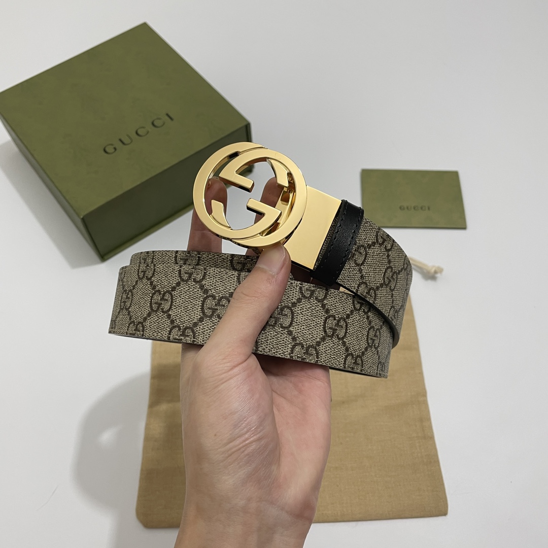 🌺🌺Gucci转动款对版pvc放水料G花，内衬小牛皮黑底，宽3.7cm 旋转双G扣 双面可用/可裁剪🌈🌈