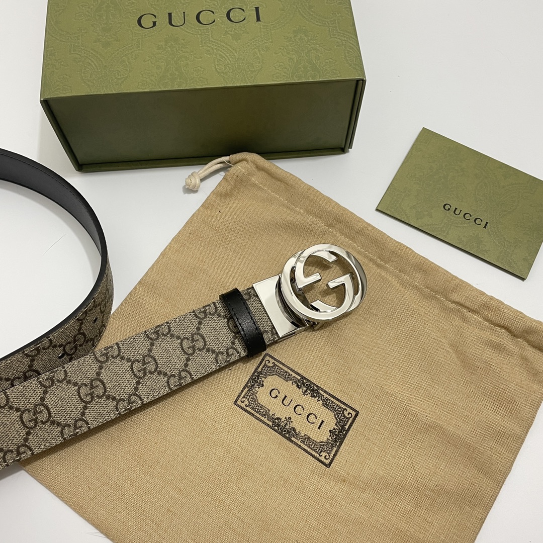 🌺🌺Gucci转动款对版pvc放水料G花，内衬小牛皮黑底，宽3.7cm 旋转双G扣 双面可用/可裁剪🌈🌈