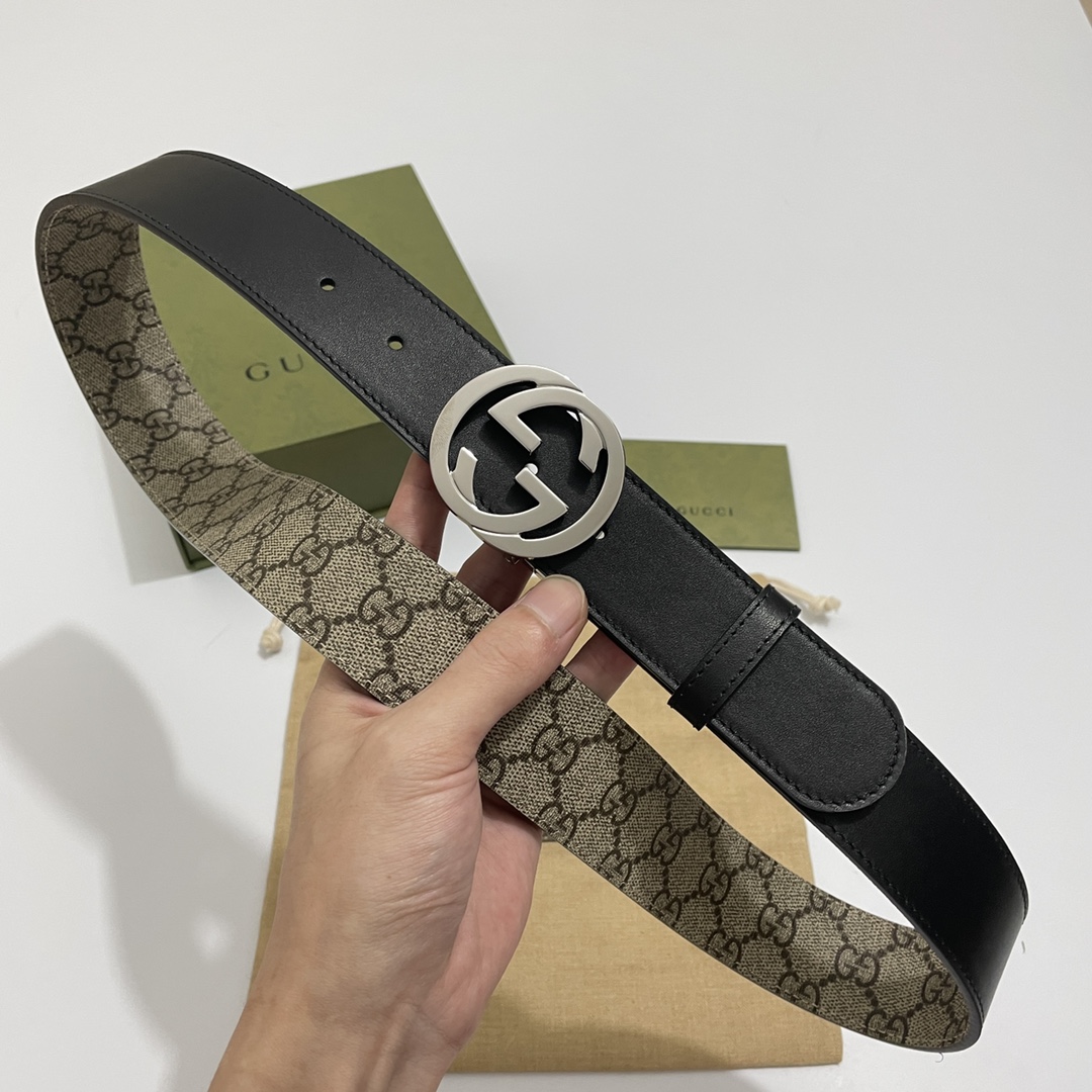 🌺🌺Gucci转动款对版pvc放水料G花，内衬小牛皮黑底，宽3.7cm 旋转双G扣 双面可用/可裁剪🌈🌈