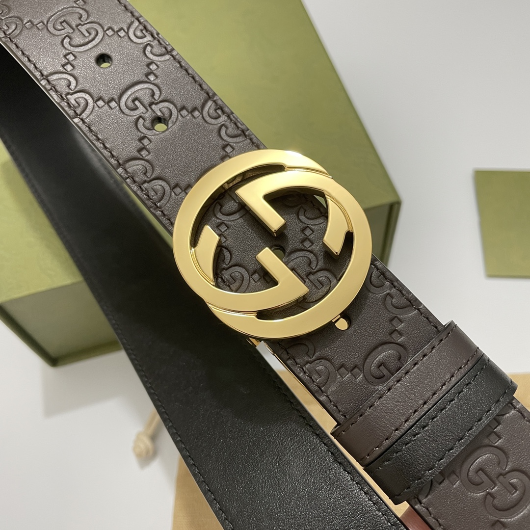 🌇🌇Gucci转动款小牛皮棕色压G花，内衬头层黑底，宽3.7cm 旋转双G扣 双面可用/可裁剪🎆🎆