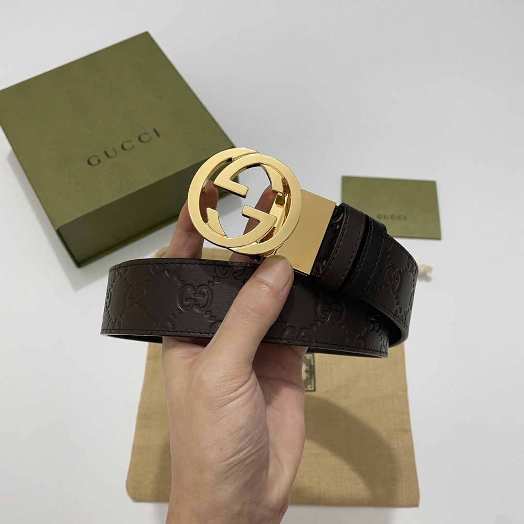 🌇🌇Gucci转动款小牛皮棕色压G花，内衬头层黑底，宽3.7cm 旋转双G扣 双面可用/可裁剪🎆🎆
