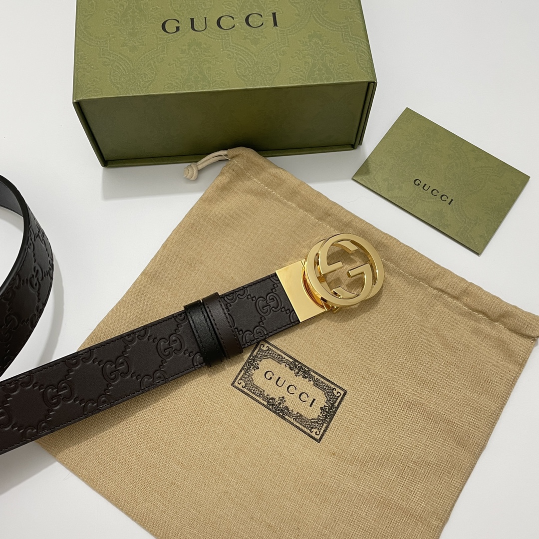 🌇🌇Gucci转动款小牛皮棕色压G花，内衬头层黑底，宽3.7cm 旋转双G扣 双面可用/可裁剪🎆🎆