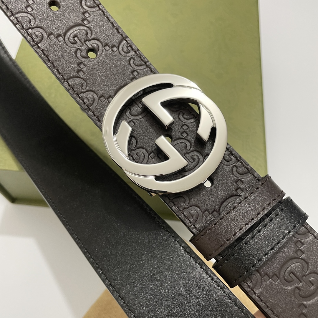 🌇🌇Gucci转动款小牛皮棕色压G花，内衬头层黑底，宽3.7cm 旋转双G扣 双面可用/可裁剪🎆🎆