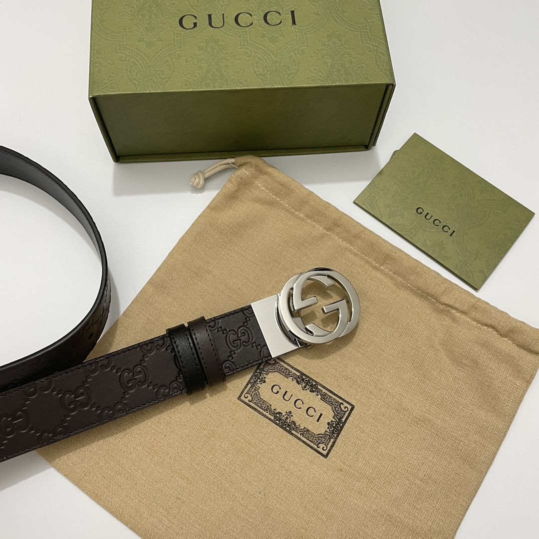 🌇🌇Gucci转动款小牛皮棕色压G花，内衬头层黑底，宽3.7cm 旋转双G扣 双面可用/可裁剪🎆🎆