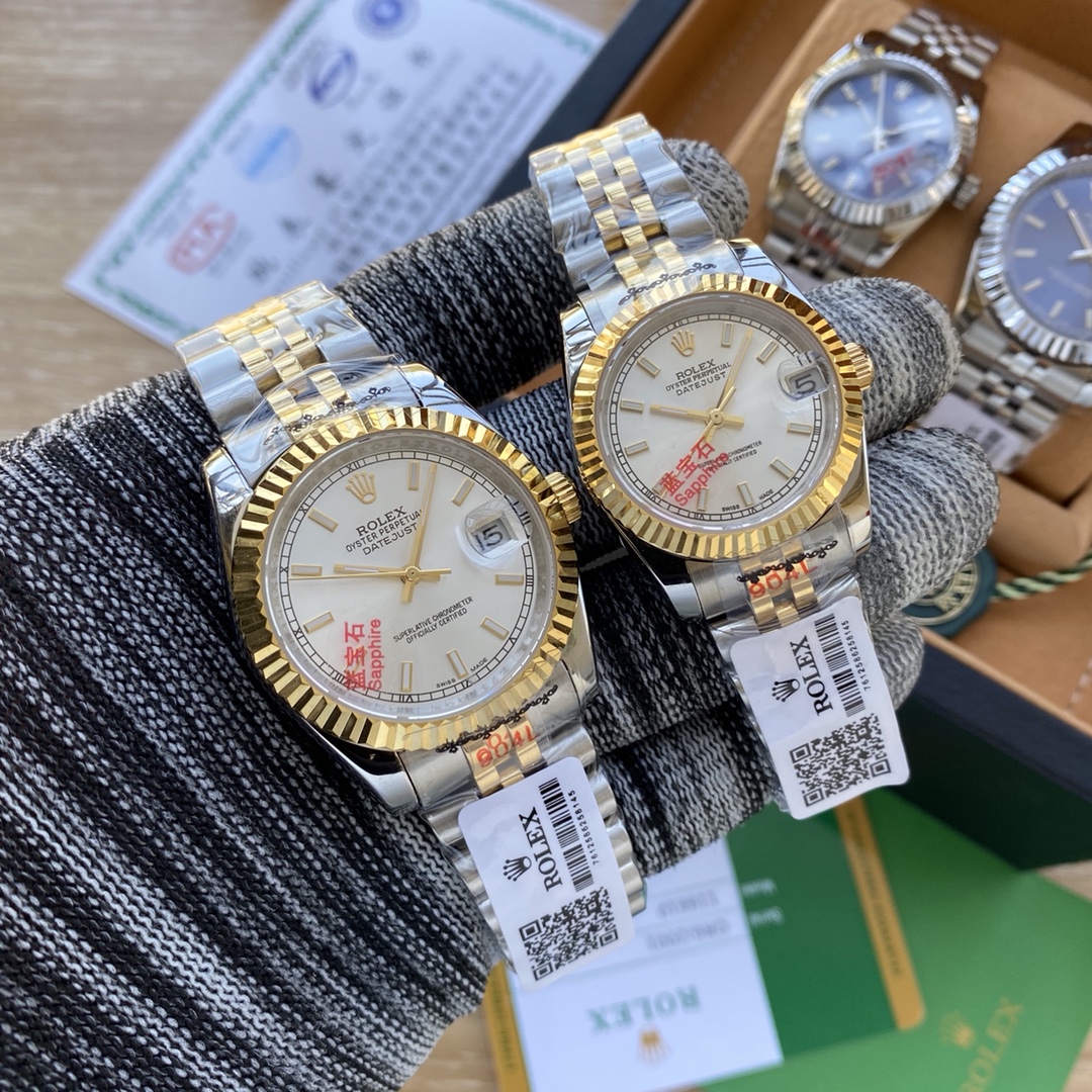 劳力士 Rolex －ROLEX 日志新色系情侣机械腕表 进口原装西铁城机 蓝宝石玻璃镜面 316L精钢壳套 实芯5珠钢带 男36mm 13mm 女31mm 13mm 欢迎上图