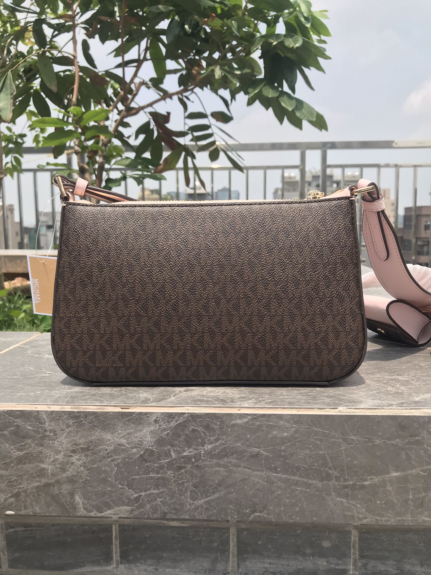 Michael Kors mk2023新款Jet Set三合一老花麻将包宽肩带斜挎包 单独2个小挂包 圆形零钱包