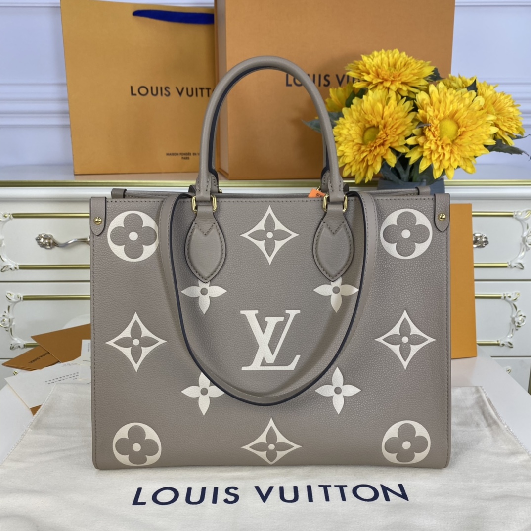 Louis Vuitton LV Onthego Tote Bags Grey Cowhide M45494