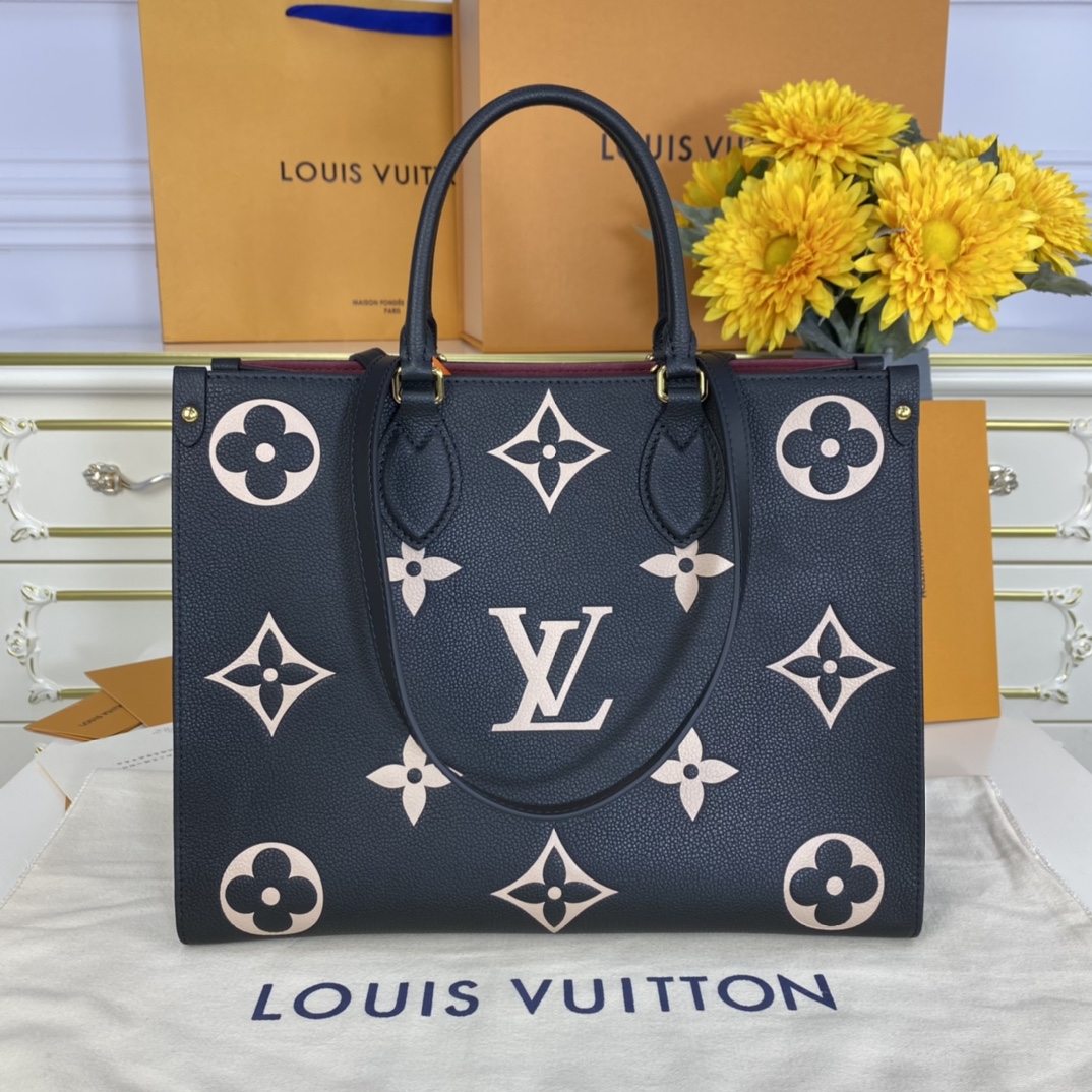 Louis Vuitton LV Onthego Tote Bags Black Grey Cowhide M45495