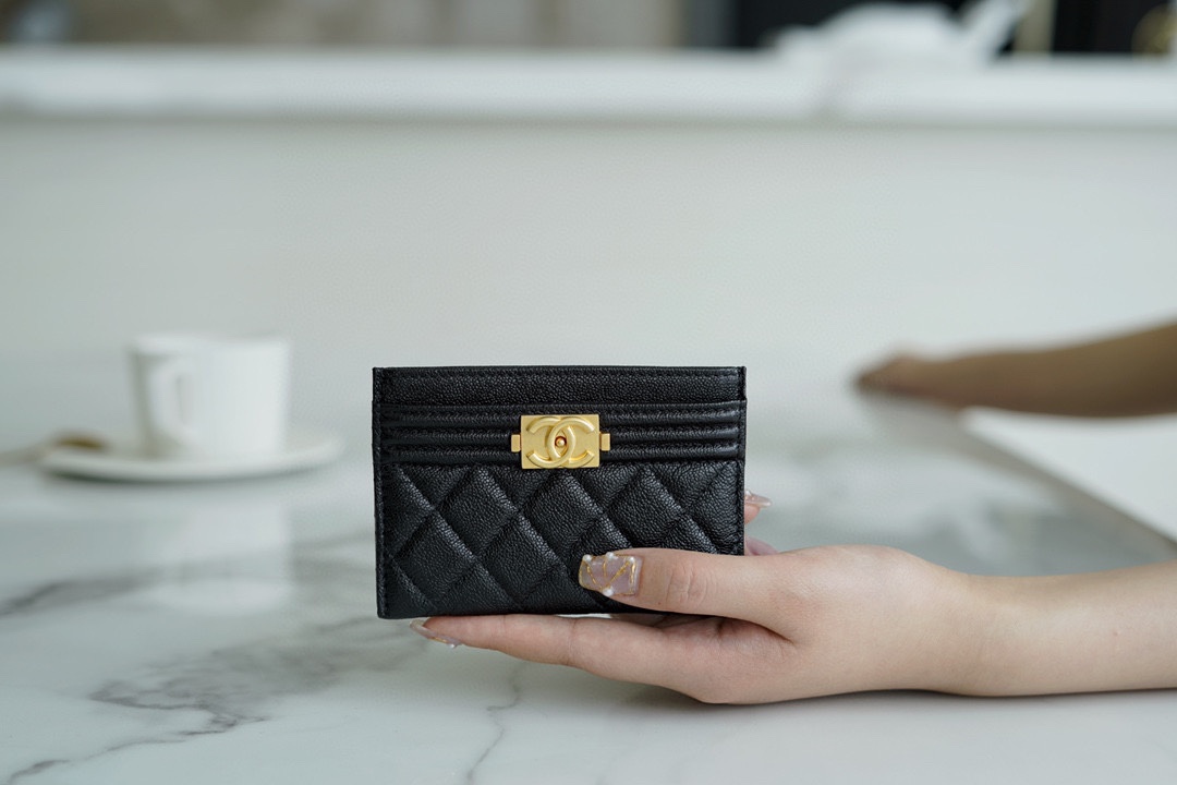 Chanel Geldbörse Kleine Brieftasche Schwarz Kalbsleder Rindsleder