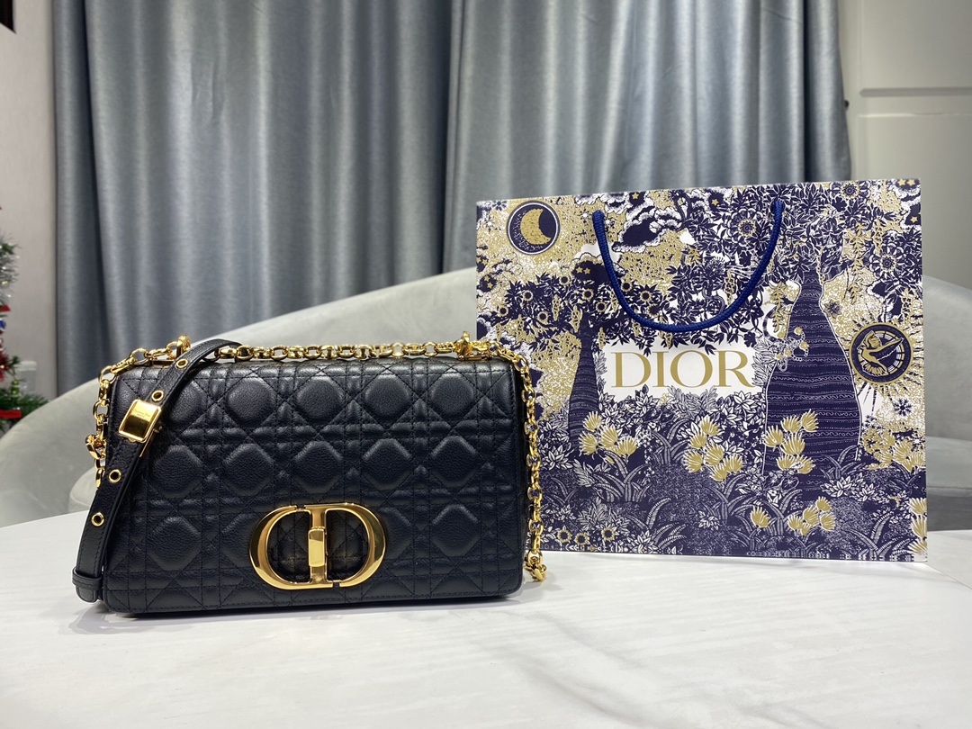 Buy Luxury 2023 
 Dior Caro Bags Handbags Black Gold Embroidery Vintage Cowhide Chains