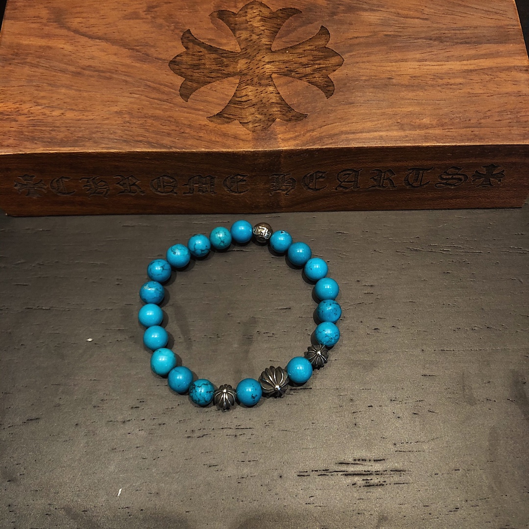 Chrome Hearts 𝐂𝐡𝐫𝐨𝐦𝐞 𝐡𝐞𝐚𝐫𝐭𝐬 克罗心 松石十字架银珠手链