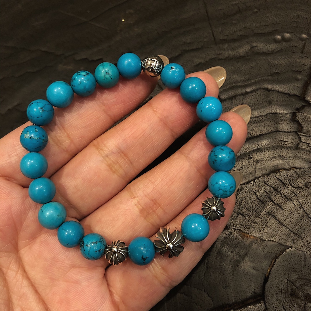 Chrome Hearts 𝐂𝐡𝐫𝐨𝐦𝐞 𝐡𝐞𝐚𝐫𝐭𝐬 克罗心 松石十字架银珠手链